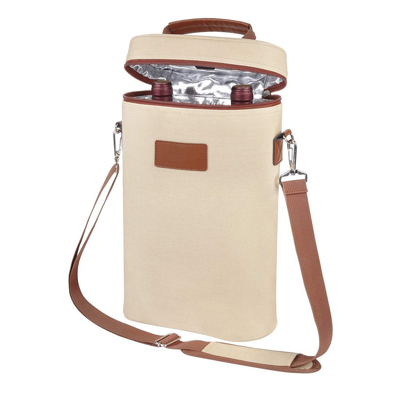 Cén chaoi a ndéanann an t -iompróir tote bronntanais fíona 2 bhuidéal inslithe le hobair strap?
